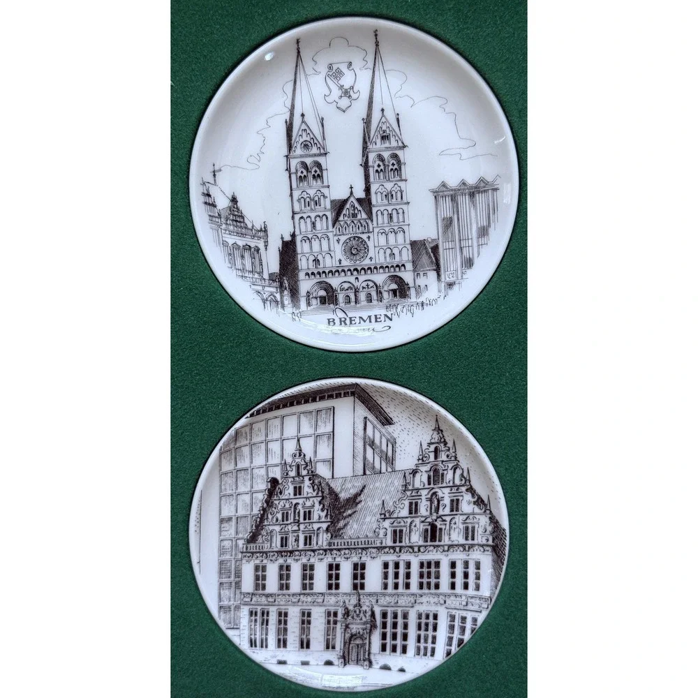 Bremen Porcelain Decanter & Boxed Trinket Dish Plate Set of 6 – Vintage Germany